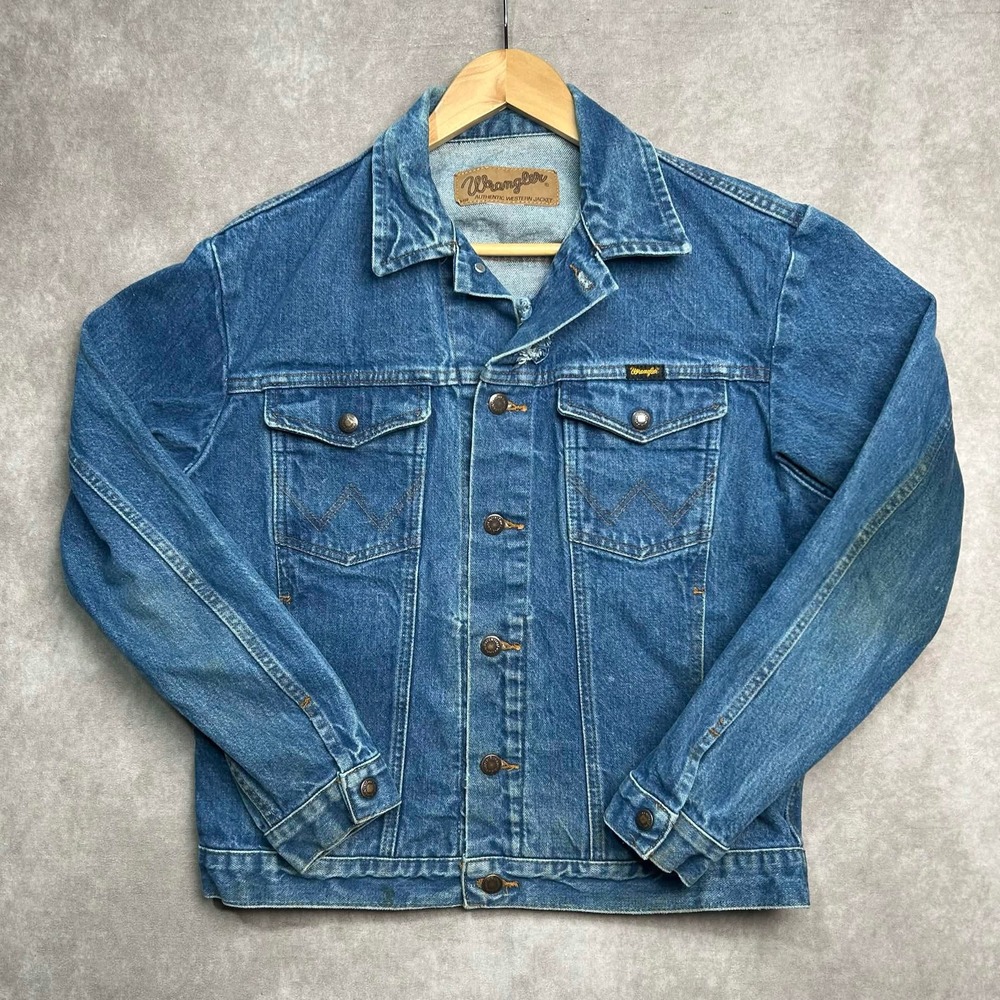 Wrangler Mens Vintage M-159 Authentic Western Denim Trucker Jacket Blue Medium